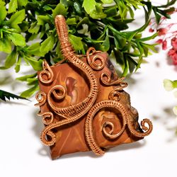 natural noreena jasper gemstone vintage handmade jewelry pure copper wire wrapped pendant 2.3" 20.9 gms kr091