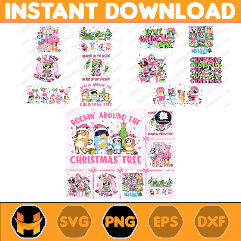 10+ Pink Blue Dog & Christmas Png Bundle, Blue Dog and Family Png, Christmas Cartoon Png, Funny Christmas 2023 Png, Pink Christmas Png File.jpg