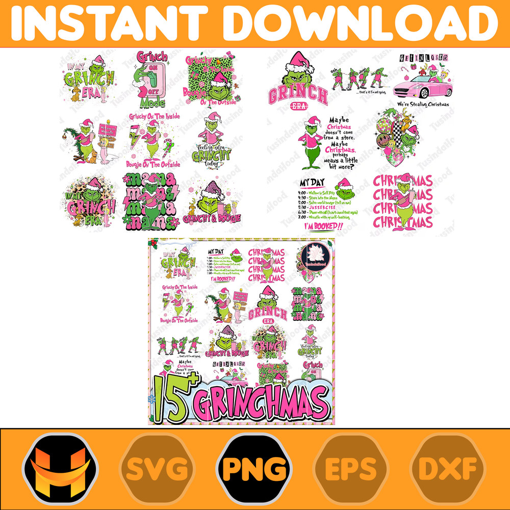 15 Pink Grinch Christmas Png Bundle, Santa Claus png, Christmas Movie Png, Xmas Sublimation, Stanley Bougie Christmas Png, Christmas Vibes png File.jpg