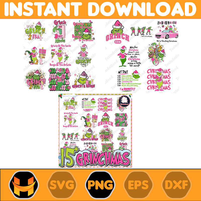 15 Pink Grinch Christmas Png Bundle, Santa Claus png, Christmas Movie Png, Xmas Sublimation, Stanley Bougie Christmas Png, Christmas Vibes png File.jpg