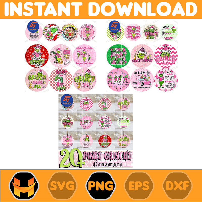 20 Pink Christmas Png Ornament Bundle, Cartoon Christmas Ornament Design Png, 3D Pink Cartoon Christmas 2023 Ornament Png.jpg