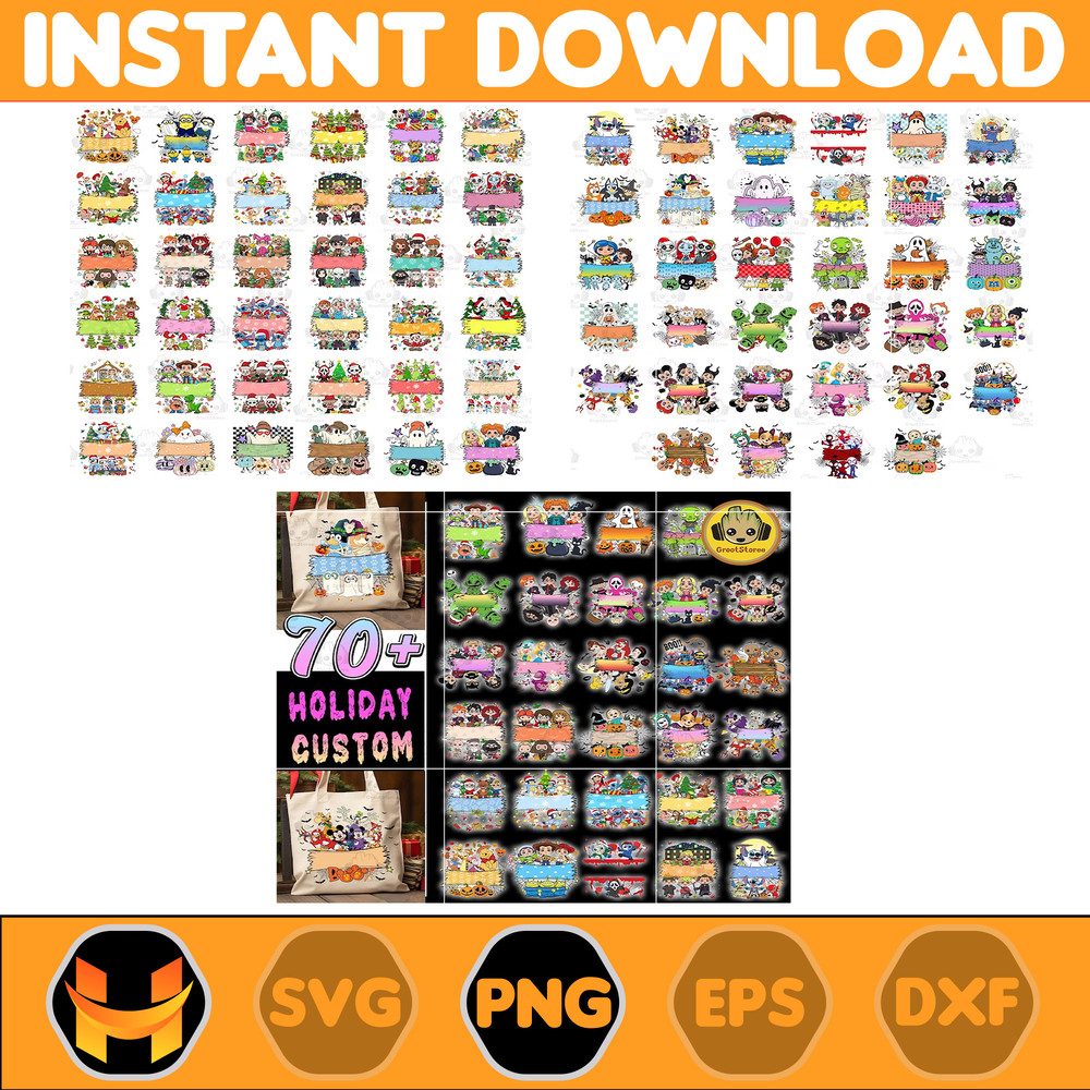 70+ Holiday Custom Png Bundle, Halloween Trick Or Treat Bag Png Bundle, Custom Kid Name Bag Design.jpg