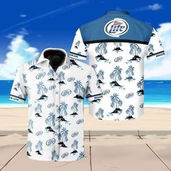 miller lite beer floral hawaiian shirt white men women beach wear short sleeve hawaii shirt