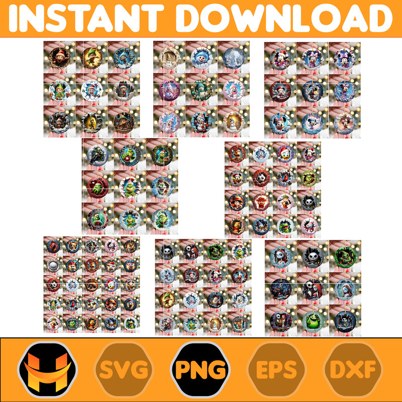 150 Files 3D Christmas Break Through Ornament Sublimation PNG, Instant Digital Download, Christmas Round Ornament PNG.jpg