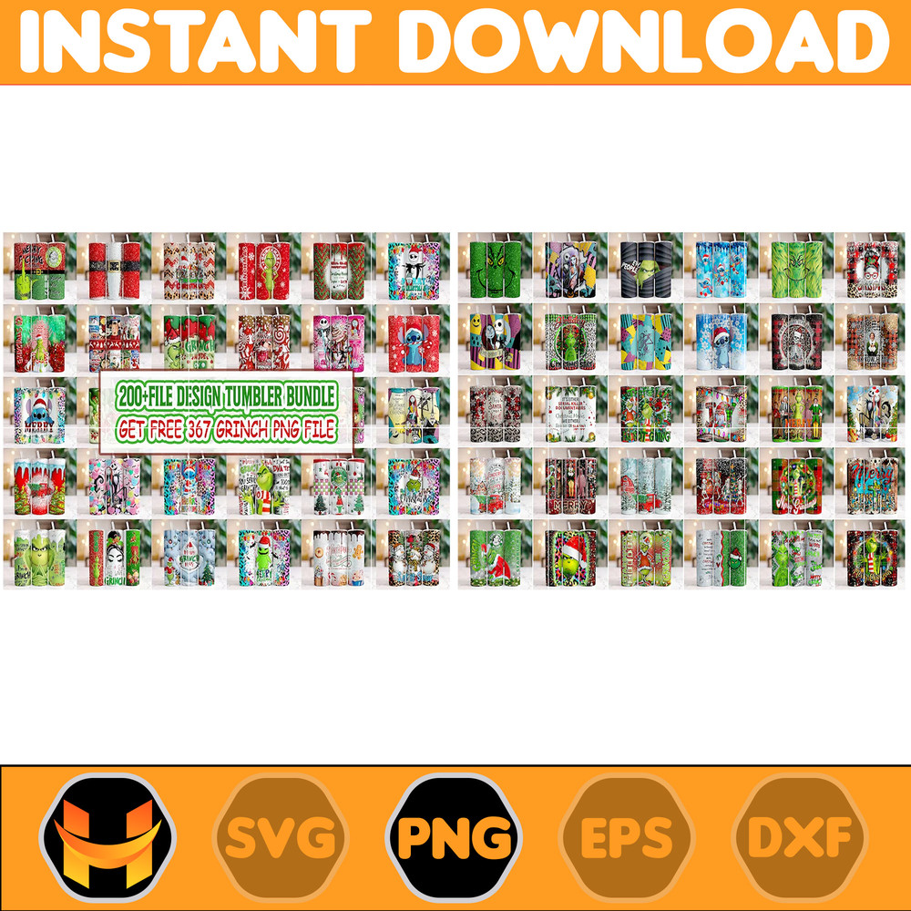 200+Christmas Tumbler Sublimation Designs, 20oz Skinny Tumbler Bundle Wrap, Cartoon Funny Christmas Design Tumbler PNG Bundle Digital 2D 3D.jpg