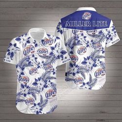 miller lite hawaiian shirt white men women beach wear short sleeve hawaii shirt