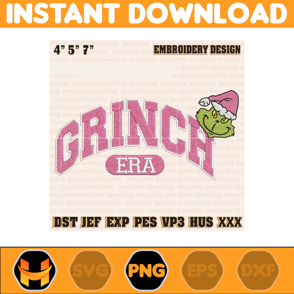 Greench Era Embroidery Machine Design, Christmas Green Monster Embroidery Design, Retro Pink Christmas Embroidery File, Instant Download.jpg