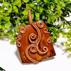 natural noreena jasper gemstone vintage handmade pure copper wire wrapped pendant 2.4" 24.4 gms. kr09-13