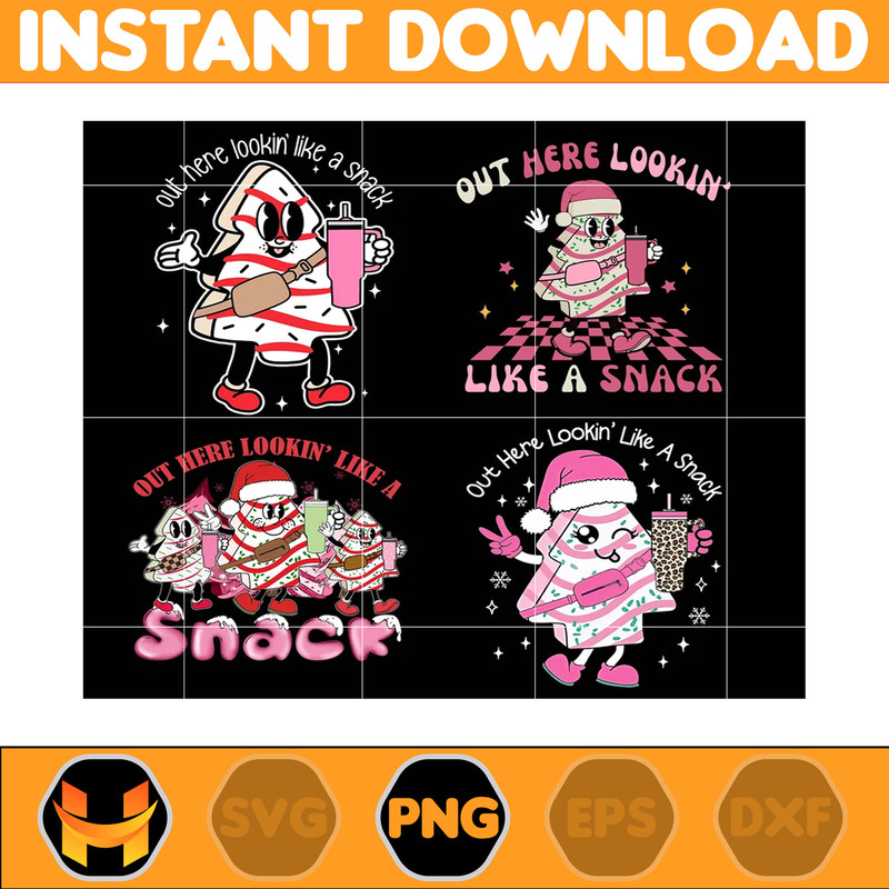 Out Here Lookin Like A Snack PNG Bundle, Boojee Tumbler Inspired Belt Bag Sublimation Design Download, Retro Christmas Tree Cake Png.jpg
