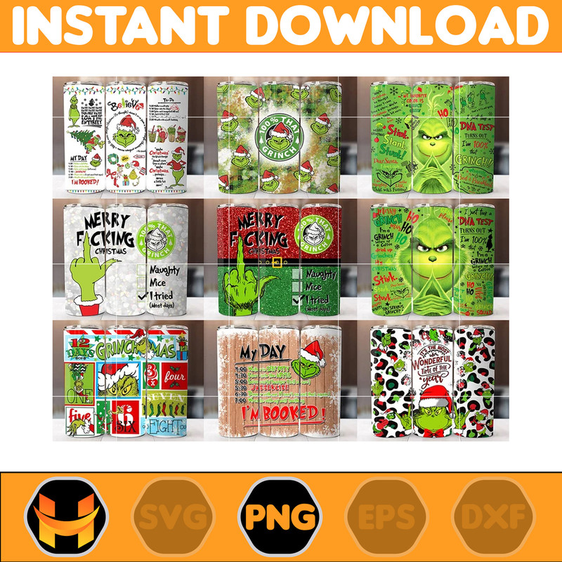 The Grinch Christmas Tumbler Wrap Bundle, Grinch Christmas Designs, 20oz Skinny Tumbler Wrap, PNG Sublimation Digital, Instant Download.jpg