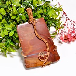 natural noreena jasper gemstone vintage handmade jewelry pure copper wire wrapped pendant 3" 33.7 gms kr09-20