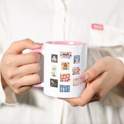 albums as stamps coffee mug, music cute albums mug, gift for music lovers, concert gifts mug gift for her him birthday