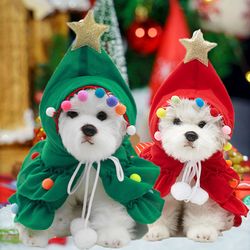 Dog Christmas Costume Puppy Pet Christmas Tree Cape Outfit Soft Polar Fleece Cat Xmas Cloak Clothes for Cat or Small Dog