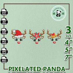reindeer with santa hat embroidery machine design, bright xmas embroidery machine design, instant download
