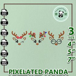 cute reindeer face embroidery machine design, christmas reindeer embroidery machine design, instant download