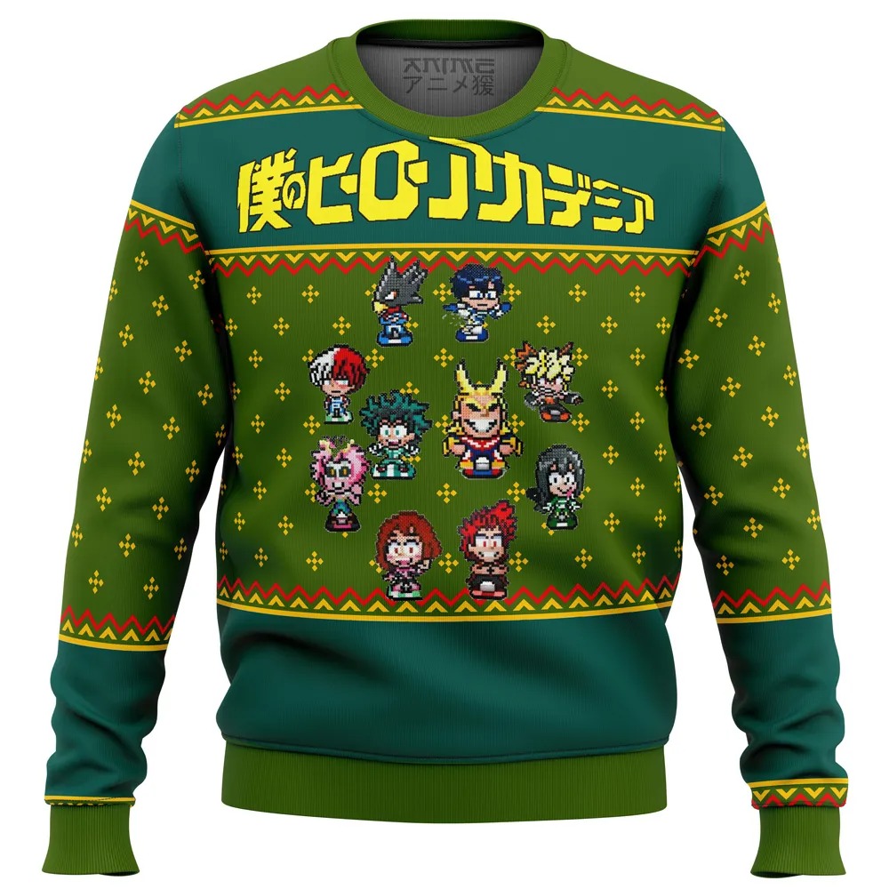 My Hero Academia Sprites All OVer Print Ugly Hoodie 3D Zip Hoodie 3D Ugly Christmas Sweater 3D Fleece Hoodie