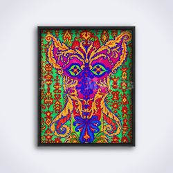Greek ornament cat by Louis Wain weird psychedelic mad unusual printable art print poster Digital Download