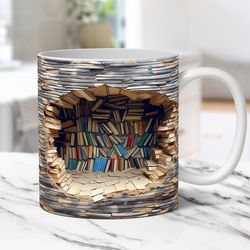 3D Book Mug Wrap, 3D Bookshelf Mug Wrap Sublimation Design PNG, 3D Book Lover Mug Wrap, 11oz and 15oz Coffee Mug Wrap, D