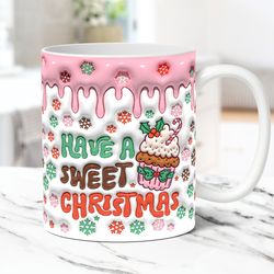 3D Christmas Mug Wrap Inflated Christmas Mug Wrap Sublimation Design PNG Puffy Christmas Mug Press Design 11oz  15oz Cof