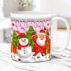 3D Christmas Mug Wrap Inflated Snowman Mug Wrap Sublimation Design PNG Santa Mug Press Puffy Design 15oz  11oz Coffee Cu