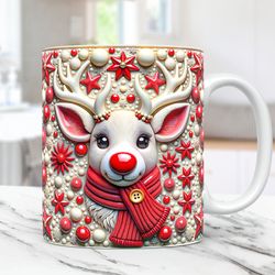3D Deer Christmas Mug Wrap Cute Mug Wrap Sublimation Design PNG Cute Christmas 11oz  15oz Coffee Cup Template 3D Christm