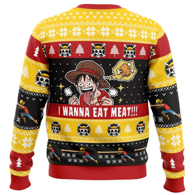 I Want To Eat Meat Luffy One Piece All OVer Print Ugly Hoodie 3D Zip Hoodie 3D Ugly Christmas Sweater 3D Fleece Hoodie