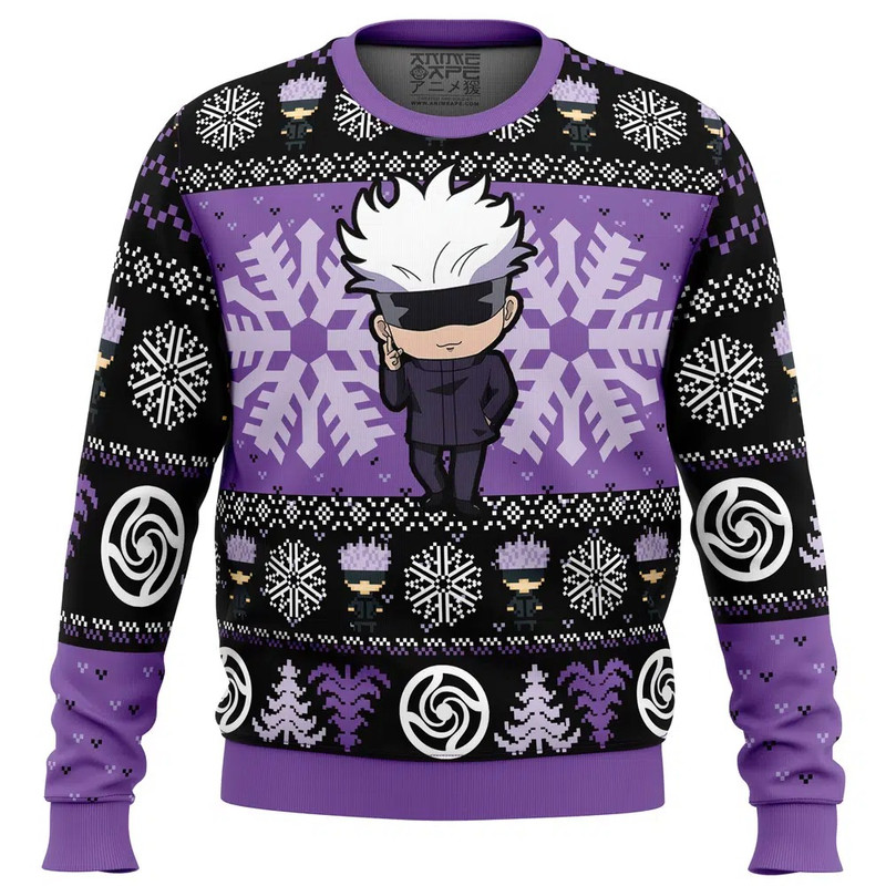 Chibi Satoru Gojo Jujutsu Kaisen All OVer Print Ugly Hoodie 3D Zip Hoodie 3D Ugly Christmas Sweater 3D Fleece Hoodie