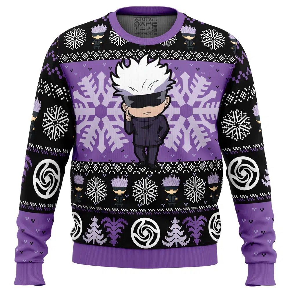 Chibi Satoru Gojo Jujutsu Kaisen All OVer Print Ugly Hoodie 3D Zip Hoodie 3D Ugly Christmas Sweater 3D Fleece Hoodie
