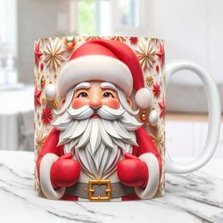 3D Santa Christmas Mug Wrap Cute Mug Wrap Sublimation Design PNG 3D Christmas Mug Press Design 3D Santa Claus 11oz 15oz