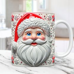 3D Santa Christmas Mug Wrap Cute Mug Wrap Sublimation Design PNG 3D Santa Claus 11oz 15oz Coffee Cup Template 3D Christm
