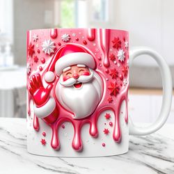 3D Santa Christmas Mug Wrap Cute Mug Wrap Sublimation Design PNG 3D Santa Claus 15oz 11oz Coffee Cup Template 3D Christm