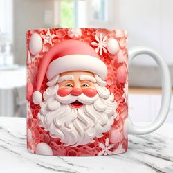 3D Santa Claus Christmas Mug Wrap Cute Mug Wrap Sublimation Design PNG 3D Santa 11oz 15oz Coffee Cup Template 3D Christm