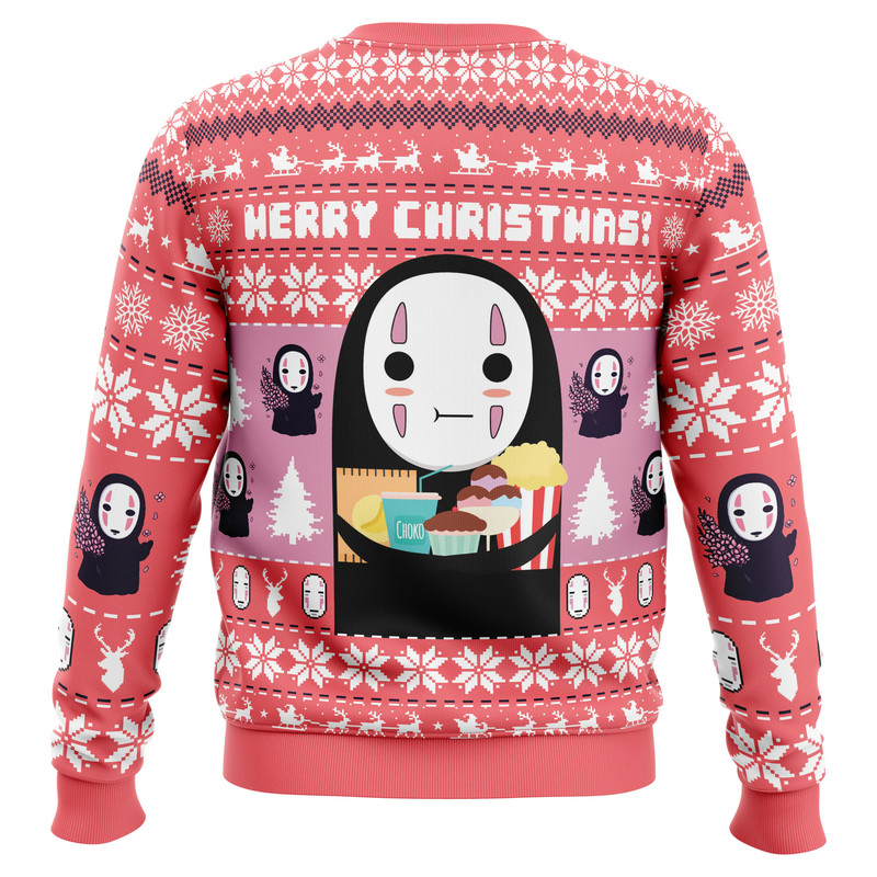 Merry Christmas No Face Spirited Away All OVer Print Ugly Hoodie Zip Hoodie 3D Ugly Christmas Sweater 3D Fleece Hoodie