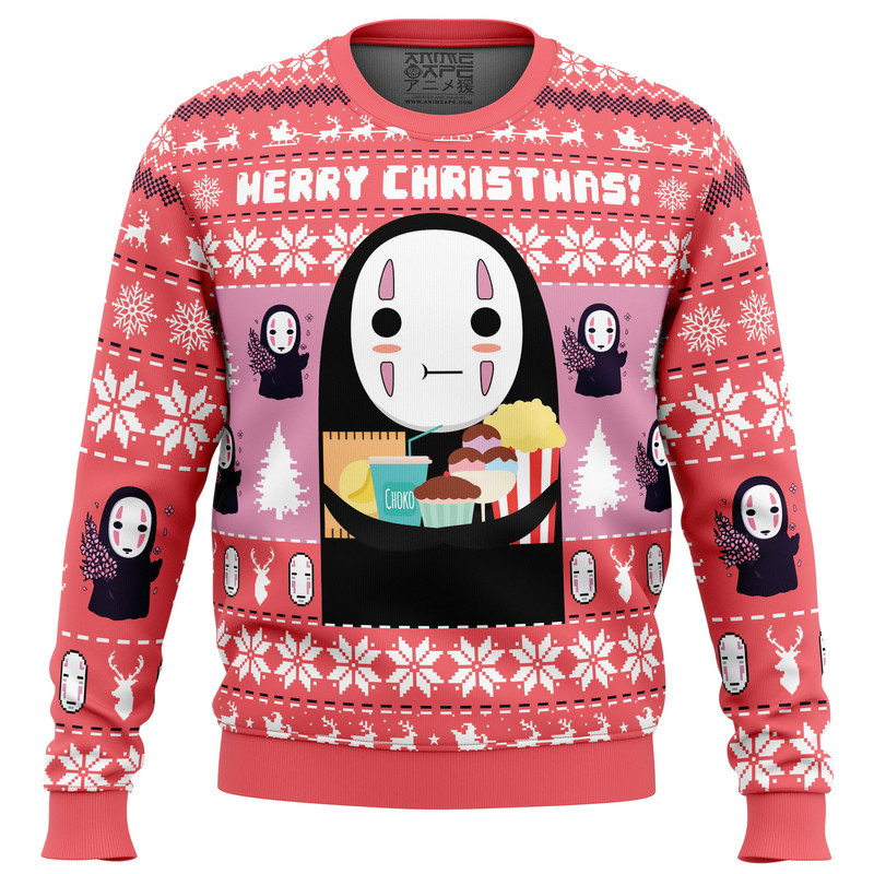 Merry Christmas No Face Spirited Away All OVer Print Ugly Hoodie Zip Hoodie 3D Ugly Christmas Sweater 3D Fleece Hoodie