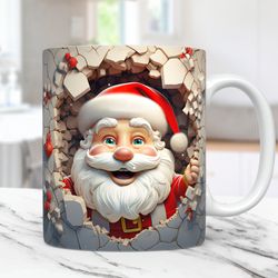 3D Santa Mug Wrap, 3D Christmas Mug Wrap Sublimation Design PNG, 3D Crack Hole Mug, 11oz and 15oz Coffee Mug Wrap, Digit