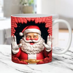 3D Santa Mug Wrap, Christmas Mug Wrap Sublimation Design PNG, 3D Santa Claus 11oz and 15oz Coffee Cup Template, 3D Santa