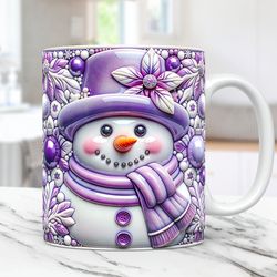 3D Snowman Mug Wrap Christmas Mug Wrap Inflated Sublimation Design PNG 15oz and 11oz Coffee Cup Template 3D Floral Snowm