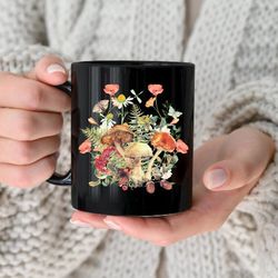 cottagecore mug, wildflower mug, mushroom, boho floral mug, botanical mug, tea mug, gift for mom, birthday gift, gift fo