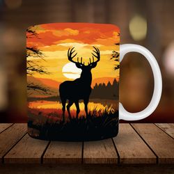 deer mug sublimation 11oz, 15oz mug sublimation wrap, digital download mug png, whitetail deer hunting hunter coffee cup