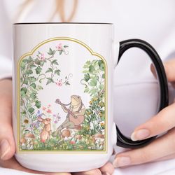 frog and toad, storybook aesthetic, reading lover mug, cottagecore, goblincore, wildflower mug, mama gift, cottage aesth