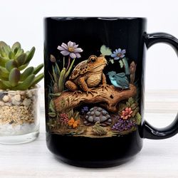 frog mug, toad, cottagecore, mushroom lover, wildflowers, fairycore, goblincore, birthday gift, nature lover, milf, man