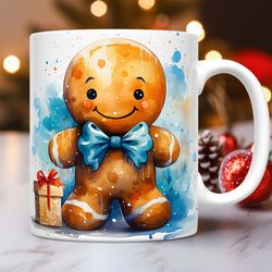 Gingerbread Christmas Mug Wrap, Hot Cocoa Gingerbread Man Mug Wrap Sublimation Designs PNG, 11oz and 15oz Coffee Mug Wra