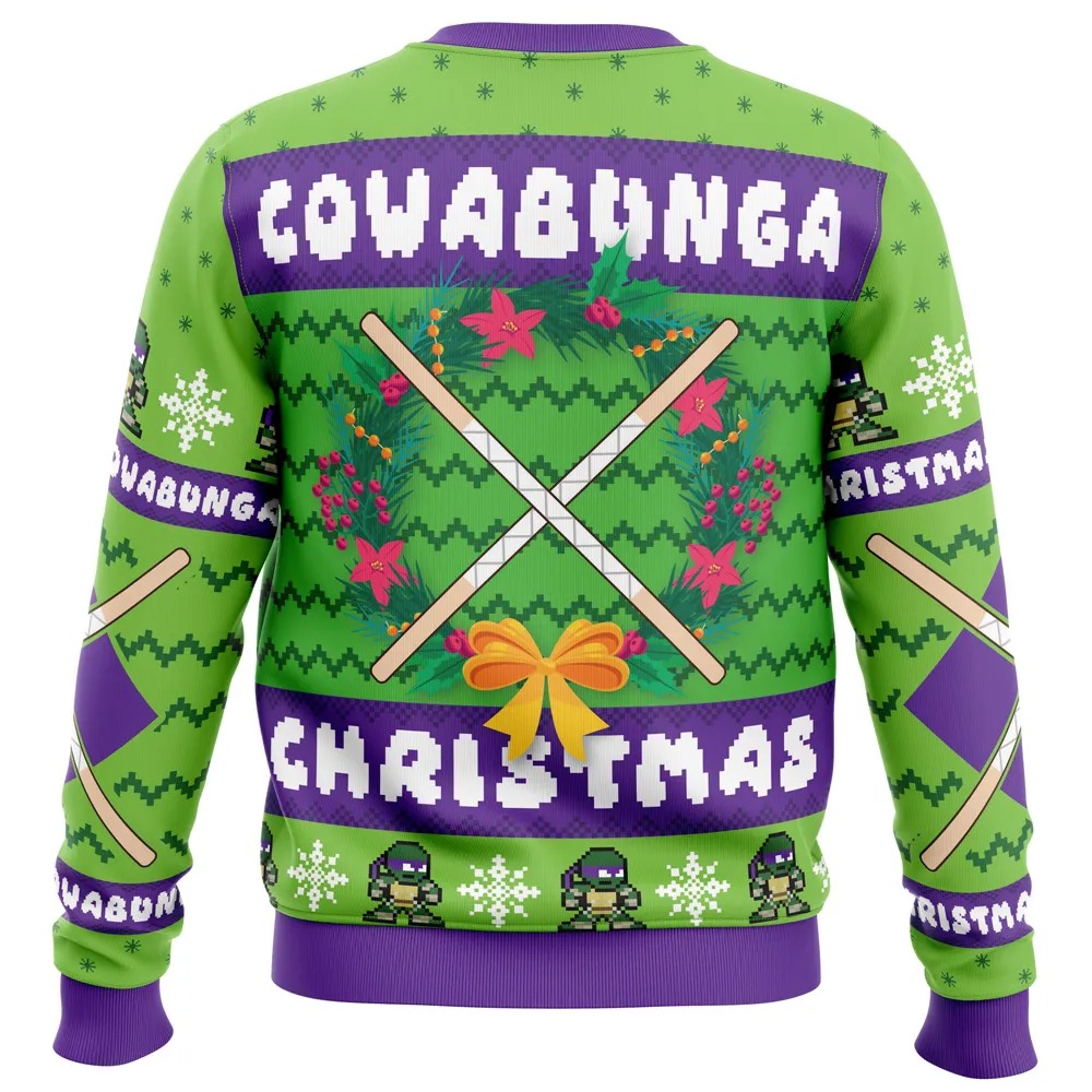 Cowabunga Donatello Christmas Teenage Mutant Ninja Ugly Hoodie 3D Zip Hoodie 3D Ugly Christmas Sweater 3D Fleece Hoodie