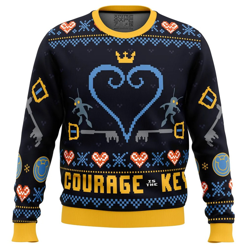 Courage is the Key Kingdom Hearts All Over Print Ugly Hoodie 3D Zip Hoodie 3D Ugly Christmas Sweater 3D Fleece Hoodie