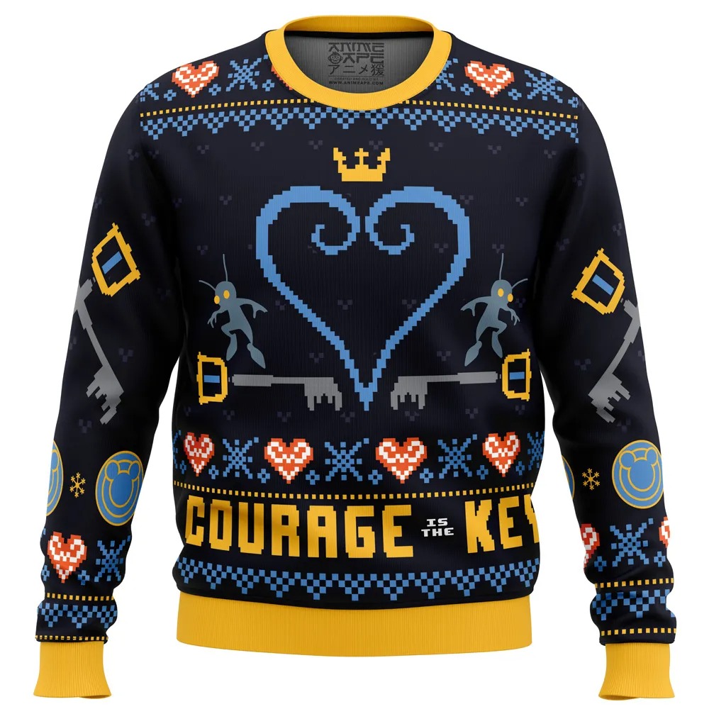 Courage is the Key Kingdom Hearts All Over Print Ugly Hoodie 3D Zip Hoodie 3D Ugly Christmas Sweater 3D Fleece Hoodie