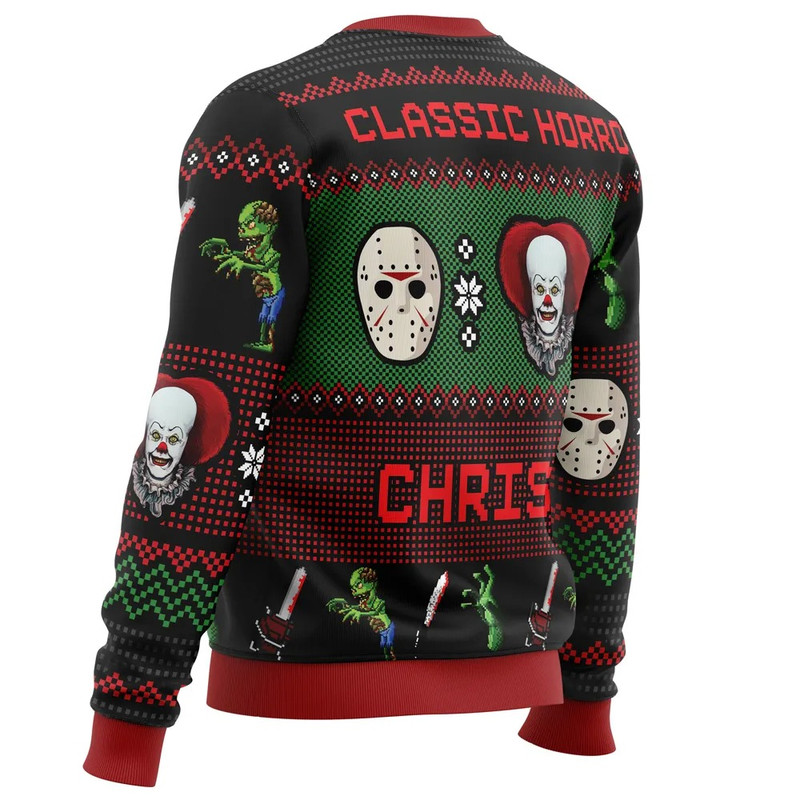 Classic Horror Christmas All Over Print Ugly Hoodie 3D Zip Hoodie 3D Ugly Christmas Sweater 3D Fleece Hoodie