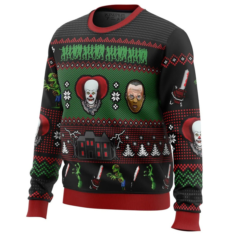 Classic Horror Christmas All Over Print Ugly Hoodie 3D Zip Hoodie 3D Ugly Christmas Sweater 3D Fleece Hoodie