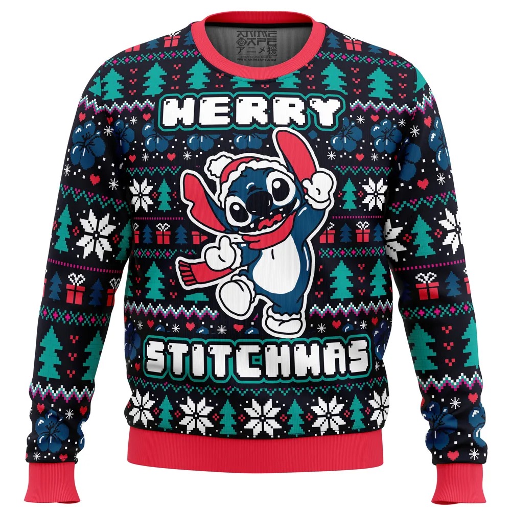 Merry Stitchmas Stitch All Over Print Ugly Hoodie 3D Zip Hoodie 3D Ugly Christmas Sweater 3D Fleece Hoodie