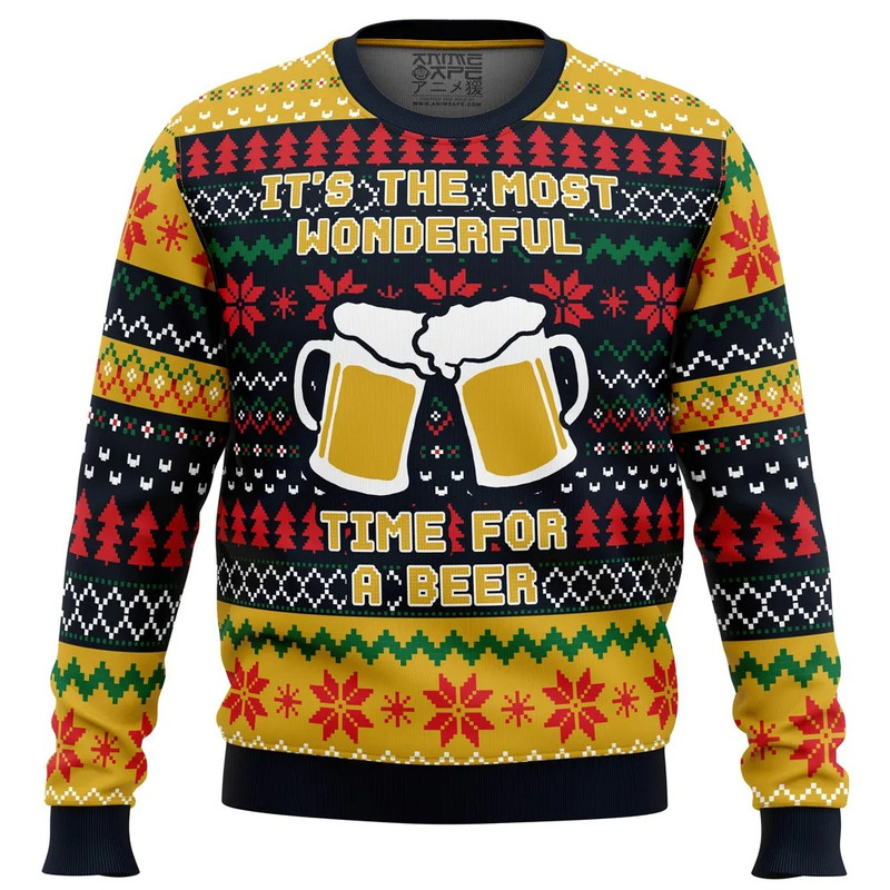 It's The Most Wonderful Time For A Beer Parody Ugly Hoodie 3D Zip Hoodie 3D Ugly Christmas Sweater 3D Fleece Hoodie