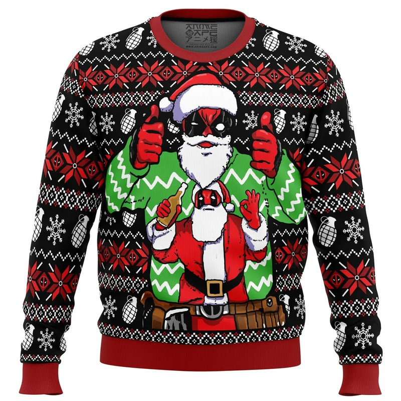 Christmas Deadpool Marvel All Over Print Ugly Hoodie 3D Zip Hoodie 3D Ugly Christmas Sweater 3D Fleece Hoodie